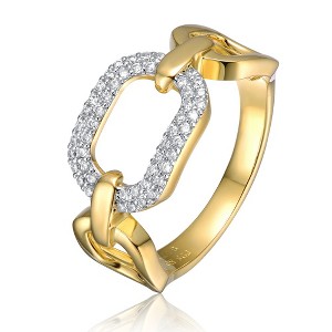 Luxurious 14k Yellow Gold Plated Ring with Cubic Zirconia Pave and Triple Chain Link Design for a Glamorous and Modern Statement Piece - 1 of 2