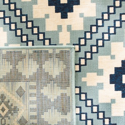 Blue and Ivory Synthetic Easy Care Indoor/Outdoor Rug
