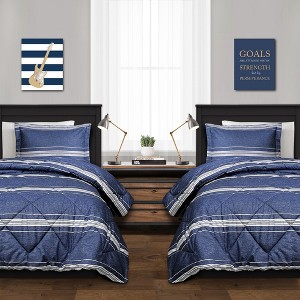 3pc Full/Queen Marlton Stripe Comforter Set Navy - Lush Décor, Blue