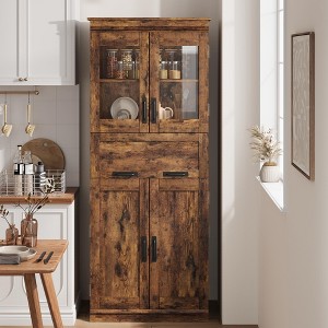 67 Inch Tall Bathroom Cabinet with 4 Doors and Flip Glass Drawer, Storage Cabinet with Adjustable Shelves, Freestanding Organizer for Kitchen, Pantry - 1 of 4