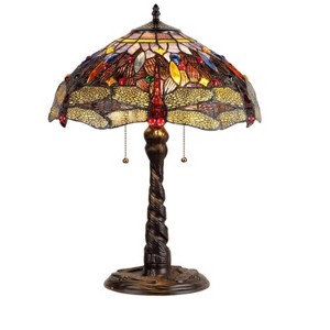 Chloe Lighting Dragan Tiffany-style 2 Light Dragonfly Table Lamp 16" Shade - 1 of 4