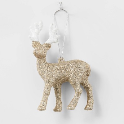 Glitter Deer Christmas Tree Ornament Champagne with White Antlers - Wondershop™