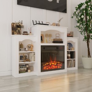 Famapy Electric Fireplace TV Stand 4 Flame Brightness Low-Noise 0.5H–9H Timer 62°F–82°F Media Console Display Bookcase Cabinet Multi-Tier Storage - 1 of 4