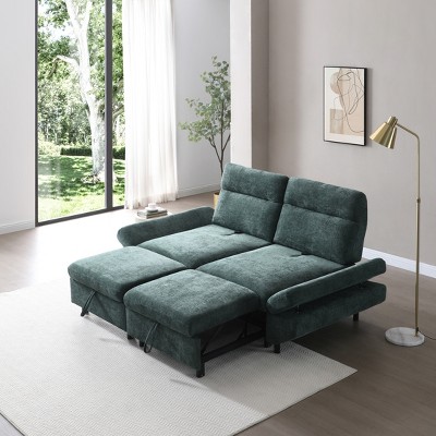 GDFStudio Eric 85" Fabric Pull-Out Sleeper Sofa with Adjustable Armrest and Backrest, Green