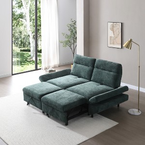 GDFStudio Eric 85" Fabric Pull-Out Sleeper Sofa with Adjustable Armrest and Backrest, Green - 1 of 4