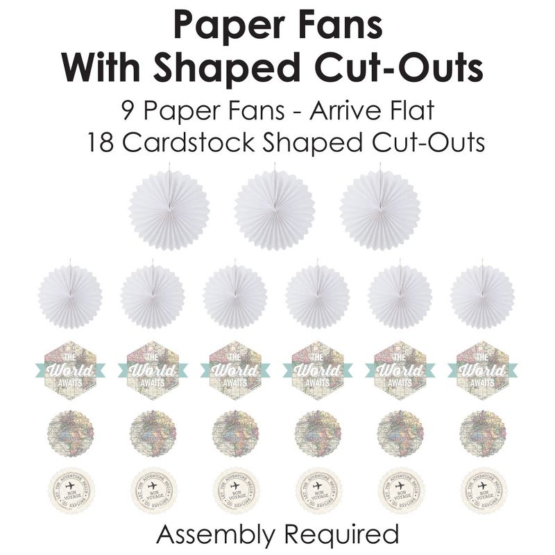 Big Dot of Happiness World Awaits - Hanging Travel Themed Party Tissue Decoration Kit - Paper Fans - Set of 9, 5 of 9