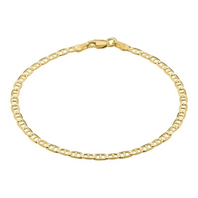 KISPER 18K Gold Over 925 Sterling Silver 3mm Solid Diamond-Cut Mariner Link Chain Bracelet - for Men & Women with Lobster Clasp - Made in Italy