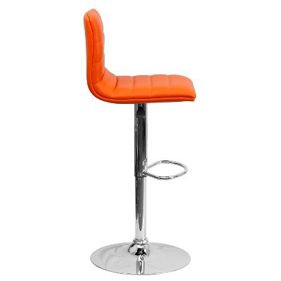 Modern Swivel Orange Vinyl & Chrome Adjustable Barstool