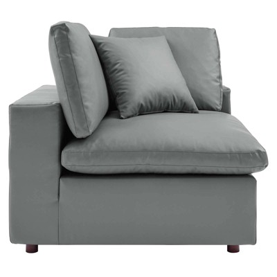 Luxurious Gray Faux Leather 5-Piece Sectional with Ottoman