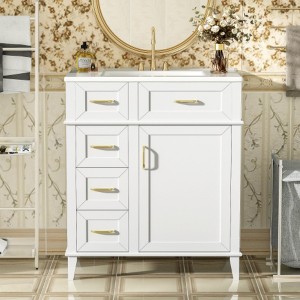 30-Inch Bathroom Storage Cabinet Featuring a Ceramic Sink and a Built-In Adjustable Shelf - 1 of 4