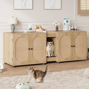 Cat Litter Box Enclosure, 55.1" Double Hidden Litter Cabinet for 2 Cats, Indoor Cat House - 1 of 4