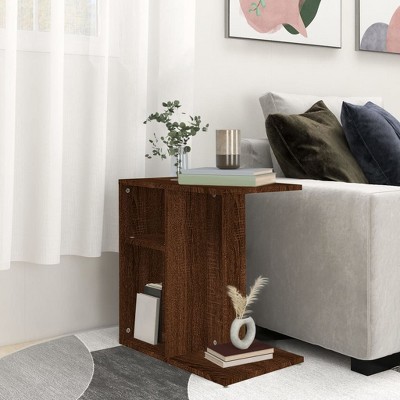 Clihome Modern Rectangular Design Artisan Oak Side Table, with 2 Shelves for Versatile Use