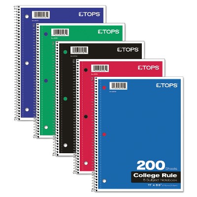 Tops Coil-Lock Wirebound Notebooks College/Medium 11 x 8 1/2 White 200 Sheets 65581