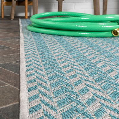 Aqua and Light Gray Chevron Indoor/Outdoor Rug