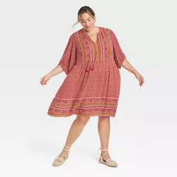 Women's Plus Size Flutter Elbow Sleeve A-Line Dress with Tassels - Knox Rose™ Clay Pink 4X