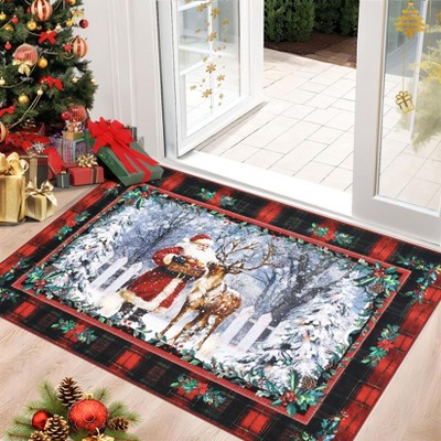 Christmas Kitchen Rugs and Mats Santa Claus Elk Non Slip Rugs Christmas Floor Mats for Kitchen Home Hallway Holiday Decor