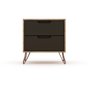 Gulches Gray 2-Drawer Nightstand, Mid-Century Modern MDF Side Table with Metal Splayed Legs, 11Lb Capacity Drawers for Bedroom & Living Room Use - 1 of 4