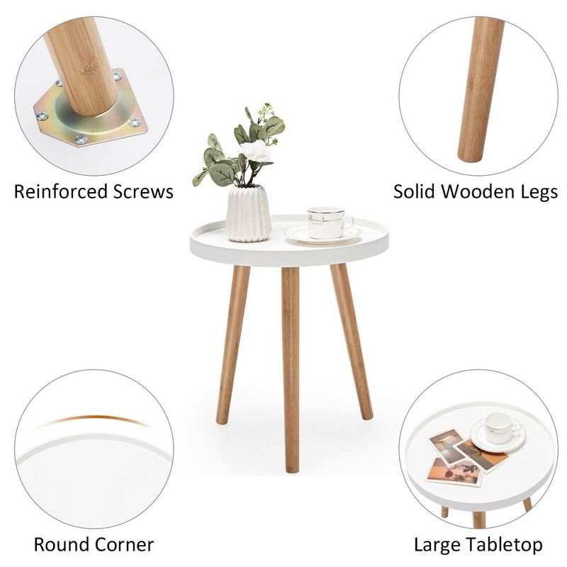 Tangkula Round Side Table Morden Wooden End Table W/Tray Sturdy Tripod Stand & Quality Metal Connectors, 5 of 10