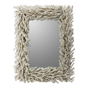 A&B Home 29" Rectangular Wall Mirror White: Rattan Frame, Modern Decor, No Assembly, Wall Mount - 1 of 3