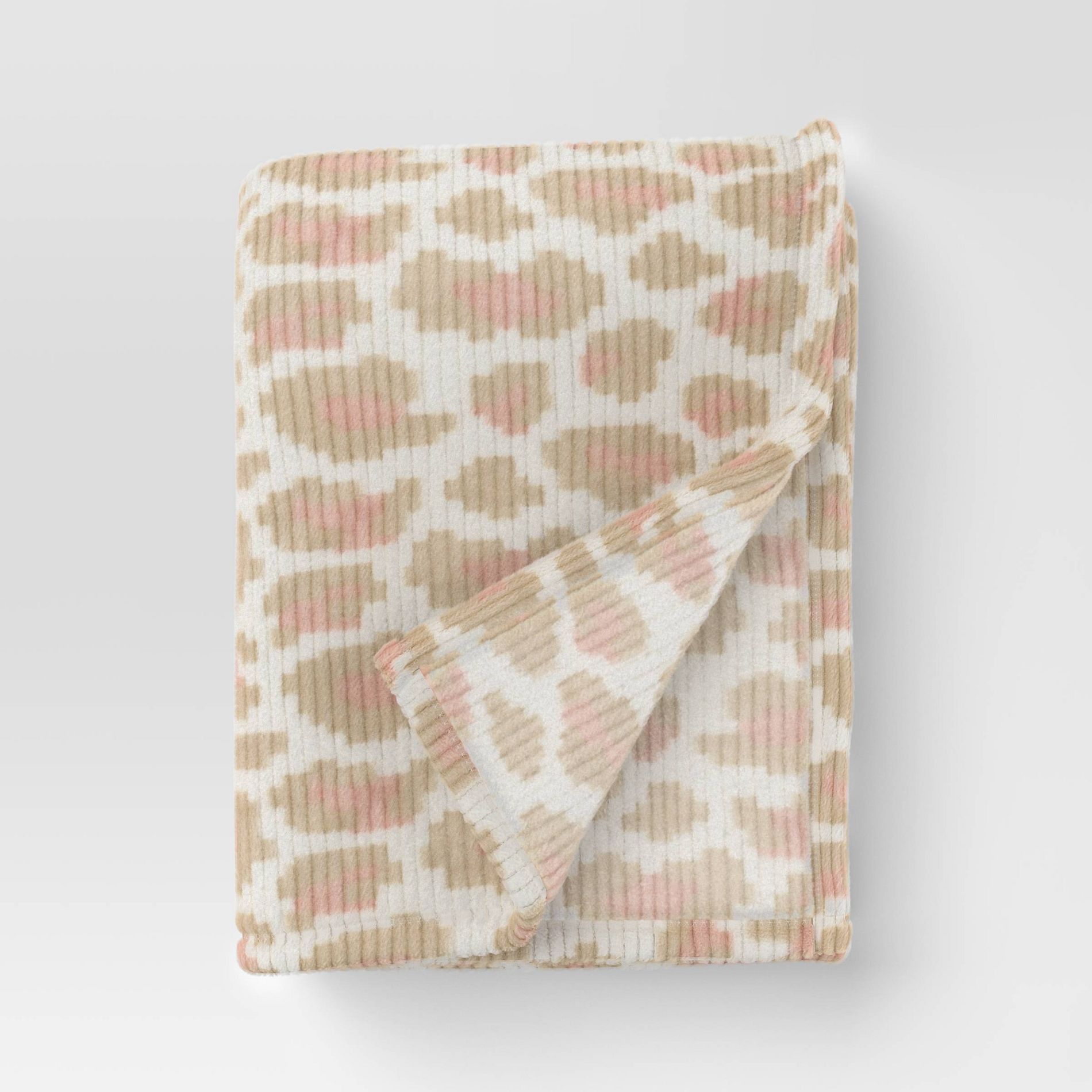 Printed Cheetah Ribbed Plush Throw Blanket Neutral/Pink - Room Essentials™
