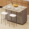 "LunaLulinlk 51.2""W Geometric Twill Stripe Textured Design Kitchen Island with Drop Leaf, Farmhouse Kitchen Island, Brown " - 4 of 4