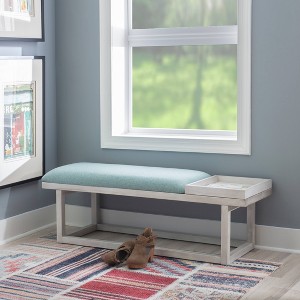 Lemire Modern Storage Upholstered Bench with Tray White Wash & Teal - Powell: Entryway Seating, 300lb Capacity - 1 of 4