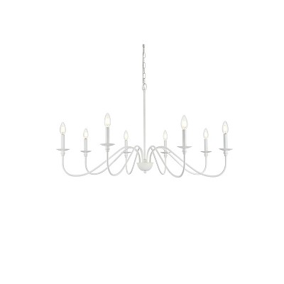 White 42" 8-Light Metal Chandelier with Adjustable Chain