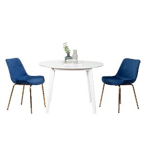 NicBex Contemporary 3-Piece Dining Set, White Round Dining Table with 2 Velvet Chairs (Gold-Plated Legs) for Living Room - 1 of 4