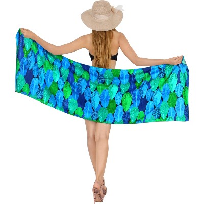 HAPPY BAY Women's Summer Bikini Wraps Beach Wrap Swimwear Sarong Skirt Bathing suit Swimsuit Pareo Coverups for Women One Size Short Blue, Leaves