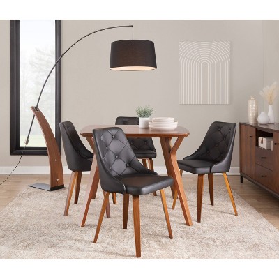 High Back Black Faux Leather Walnut Wood Side Chair