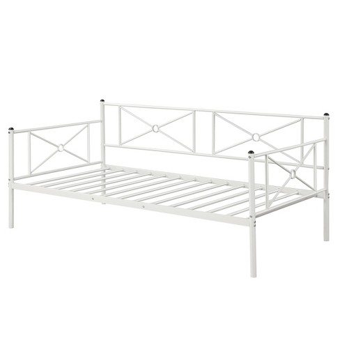 Costway Twin Size Metal Daybed Frame, Black Metal Twin Bed Frame With Steel Slats
