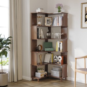 L-shaped Corner Bookshelf, Solid Wood Shelf, 5 Tier Display Shelf, Corner Organizer, For Small Spaces - 1 of 4