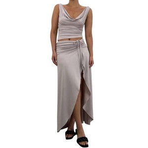 Women's Asymmetrical Ruched Midi Skirt - NIA - 1 of 4