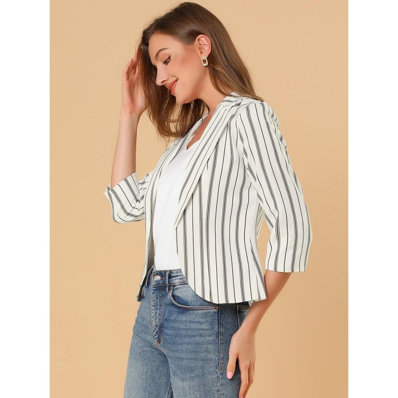 Allegra K Women's Striped 3/4 Sleeves Open Front Casual Notched Lapel Blazer, 3 of 8