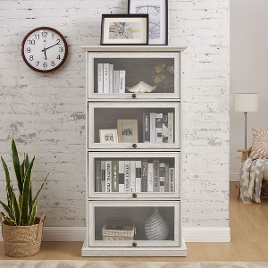 NicBex Retro Display Bookcase 5 Color Adjustable Shelves Mid-Century Modern Tempered Glass Cabinet Multiroom Display Solution, White - 1 of 4