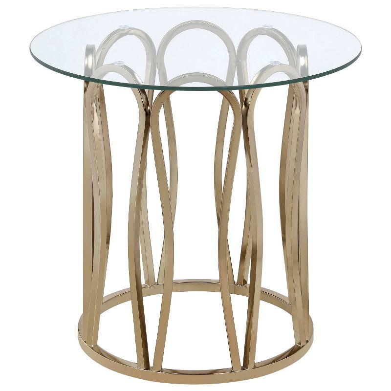 Monett Round End Table with Glass Top Brass - Coaster, 1 of 5