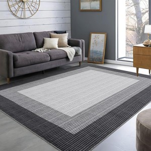 Low-Pile Washable Bordered Area Rug for Living Room Bedroom Dining Room, Non-Slip Stain Resistant Non-Shedding Carpet Geometric Floor Decor - 1 of 4