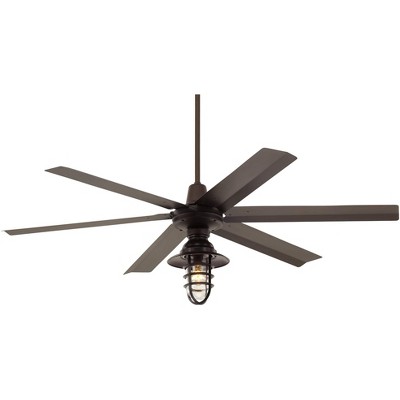 60" Casa Vieja Industrial Indoor Outdoor Ceiling Fan with Light LED Remote Oiled Bronze Metal Blades Cage Damp Rated for Patio Porch