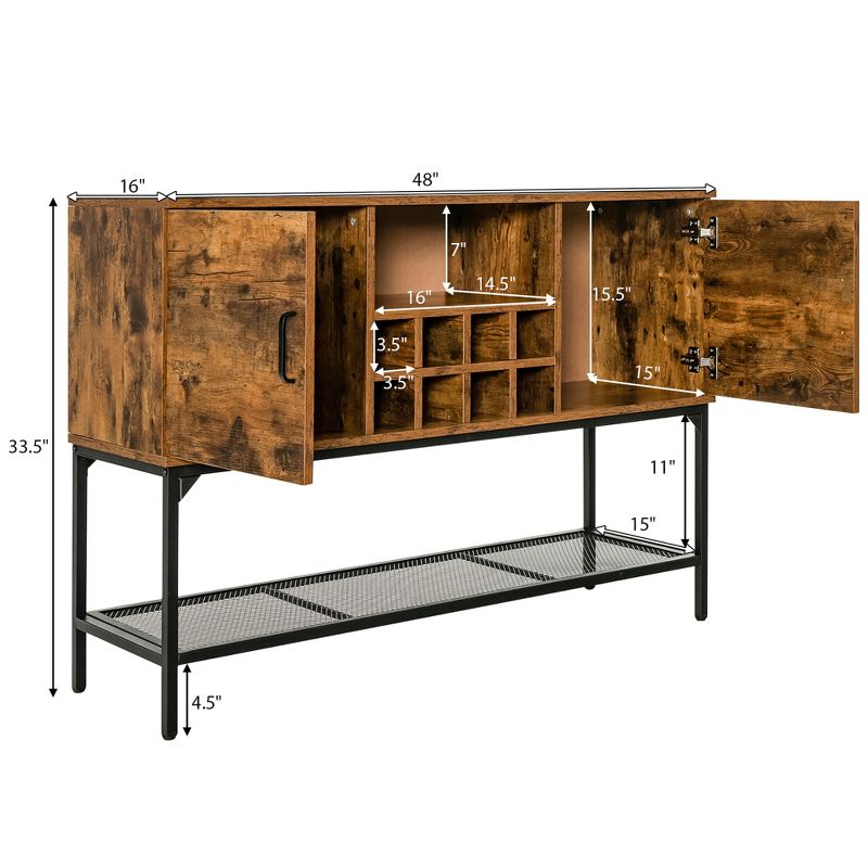 Costway Industrial Kitchen Buffet Sideboard 2-Door Console Table w/Open Shelf Wine Rack, 4 of 11
