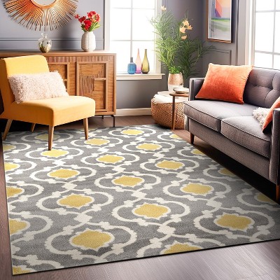 Gray and Yellow Moroccan Trellis 5' x 7' Synthetic Area Rug