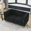 TiramisuBest Velvet Sofa for Living Room,Tufted Square Arm Couch, Modern Couch Upholstered Button and Metal Legs, Sofa Couch for Bedroom, Black - 2 of 4
