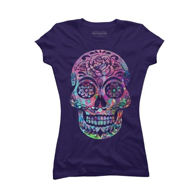 Junior's Design By Humans Halloween Sugar Skull By honeytree T-Shirt
