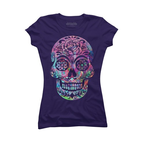 Junior's Design By Humans Halloween Sugar Skull By honeytree T-Shirt - image 1 of 3