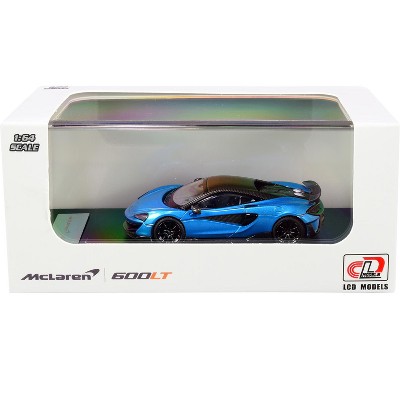 McLaren 600LT Light Blue Metallic with Carbon Top and Carbon Accents 1/64 Diecast Model Car by LCD Models