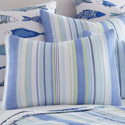 Catalina Blue and Green Cotton Coastal Full/Queen Quilt Set
