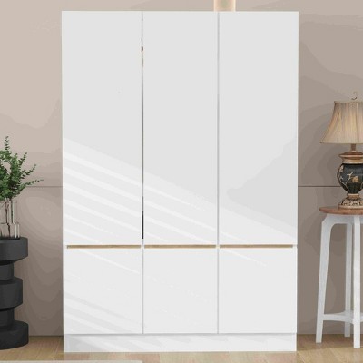 LOVMOR 6-Doors Wooden Wardrobe Storage with a Hanging Rail & 2 Shelves for Bedroom, Home Room
