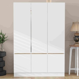 LOVMOR 6-Doors Wooden Wardrobe Storage with a Hanging Rail & 2 Shelves for Bedroom, Home Room - 1 of 4
