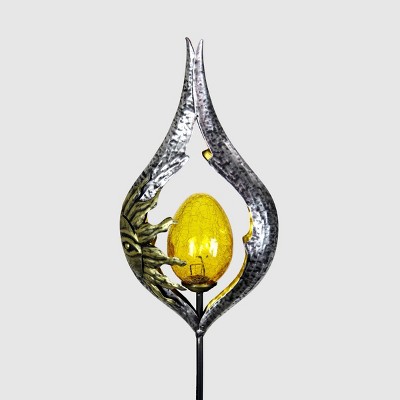 38" Resin Solar Teardrop Garden Stake With Amber Glass Silver - Exhart