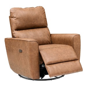 Swivel Recliner Chair, PU Leather Upholstered Rocker Recliner with Adjustable Footrest and Curved Armrest, Modern Reclining Sofa for Living Room - 1 of 4