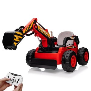 Coucheta 12V Kids Ride-On Excavator Truck: Remote & Digging Arm, 12V 10Ah, 4x75W Motors, LED Light, Music/USB, Gift - 1 of 4
